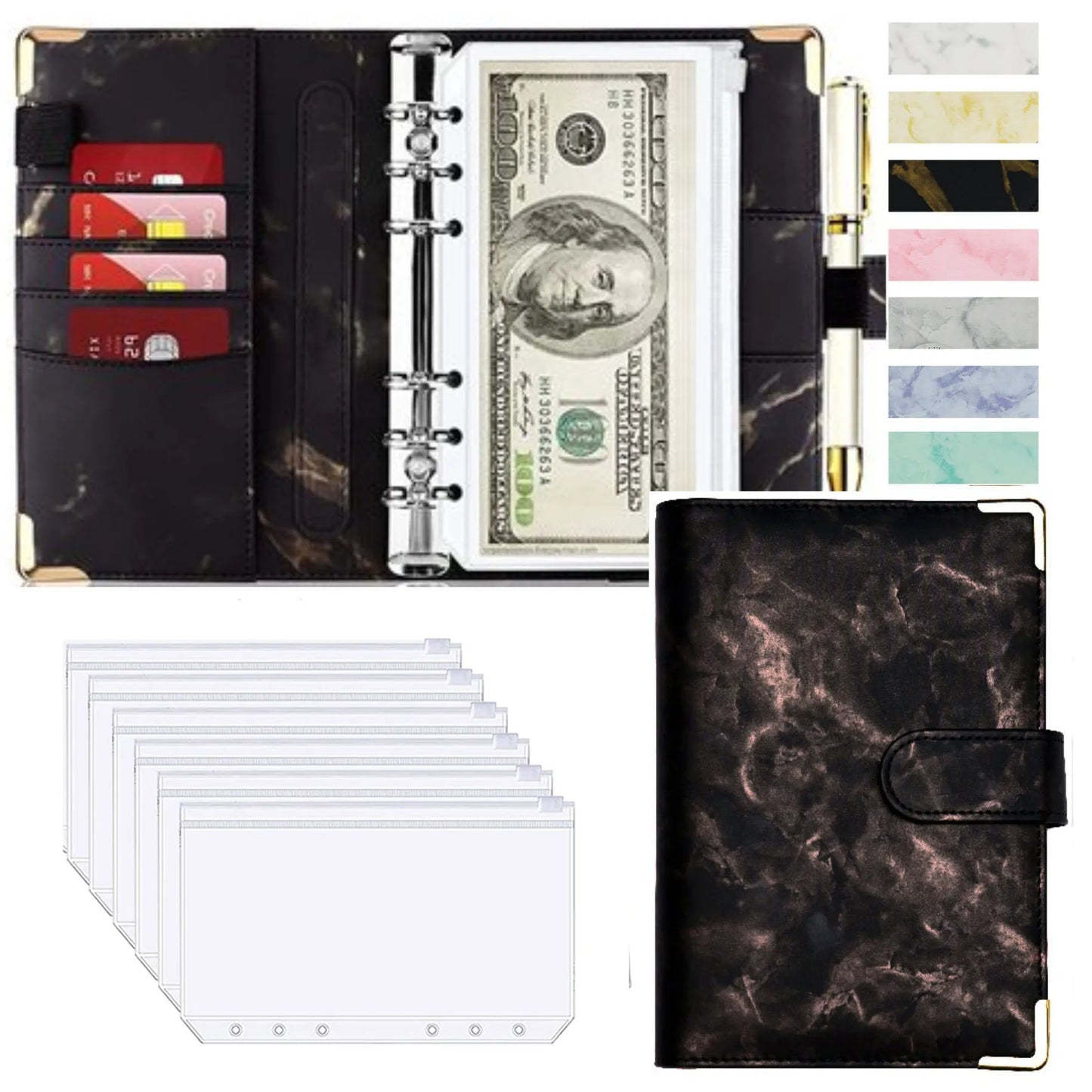 A6 PU Leather Budget Planner – Marble Notebook & Money Saving Organizer für Büro, Schule & Personal Finance