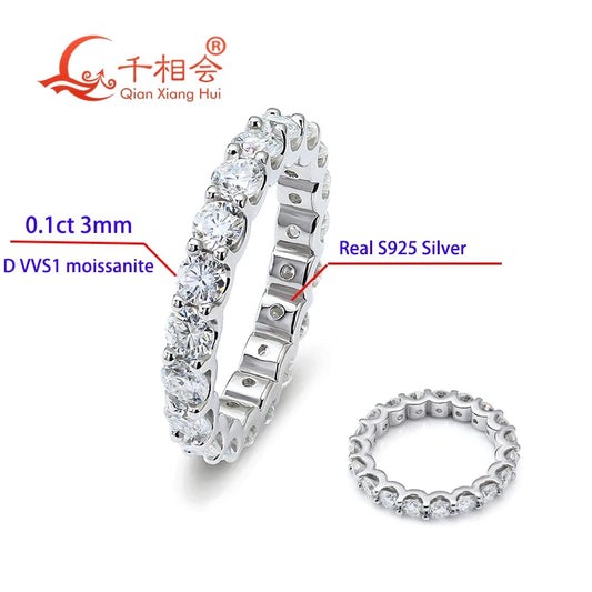 0,1ct 3mm D VVS Moissanite Full Eternity Band Ring – 925 Sterling Silber Engagement & Party Schmuck für Frauen