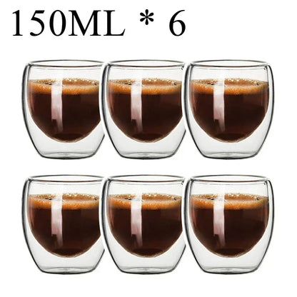 2-18PCS Double Wall High Borosilicate Glass Mugs – Heat Resistant Tea, Coffee, Milk, and Juice Cups, Creative Bar Drinkware Gift Set