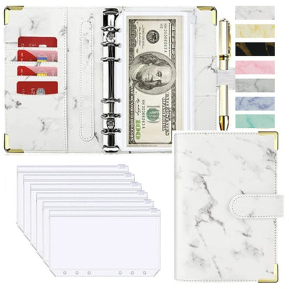 A6 PU Leather Budget Planner – Marble Notebook & Money Saving Organizer für Büro, Schule & Personal Finance