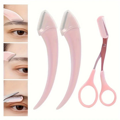 3-Piece Eyebrow Trimmer Set – Stainless Steel Scissors, Comb & Shaver for Eyelash and Beginner Makeup, Precision Removal Accessories