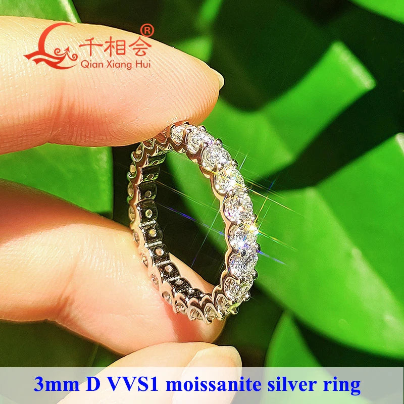 0,1ct 3mm D VVS Moissanite Full Eternity Band Ring – 925 Sterling Silber Engagement & Party Schmuck für Frauen