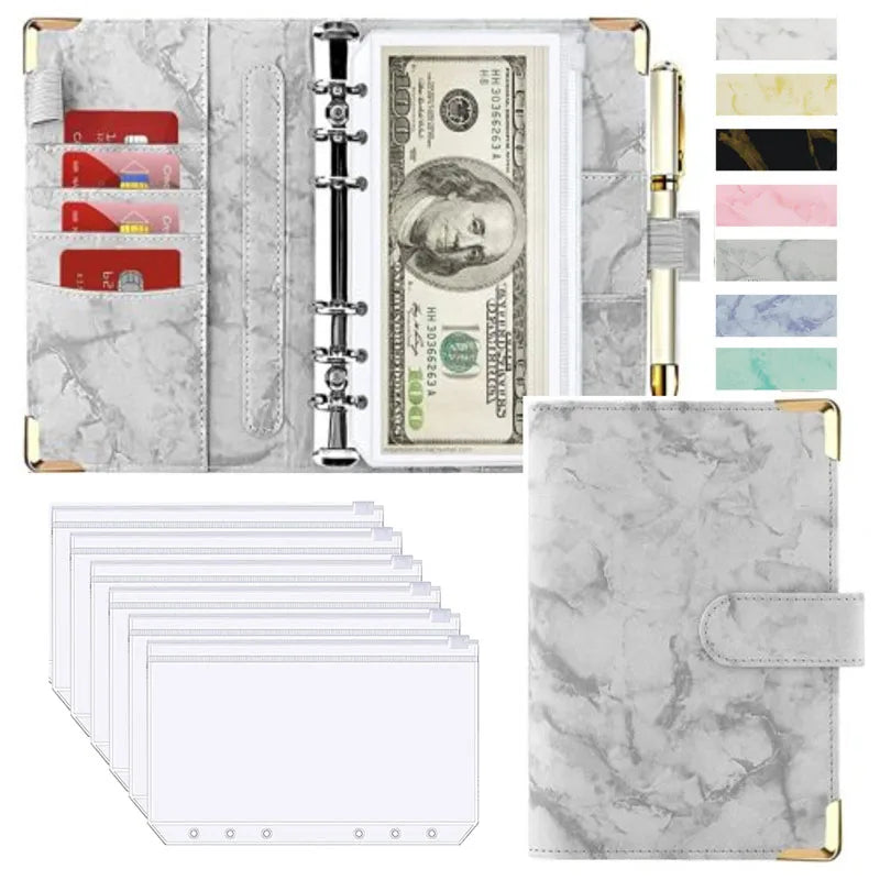 A6 PU Leather Budget Planner – Marble Notebook & Money Saving Organizer für Büro, Schule & Personal Finance