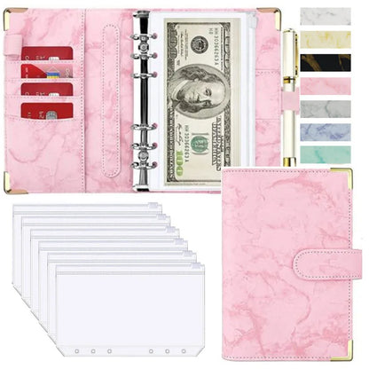 A6 PU Leather Budget Planner – Marble Notebook & Money Saving Organizer für Büro, Schule & Personal Finance