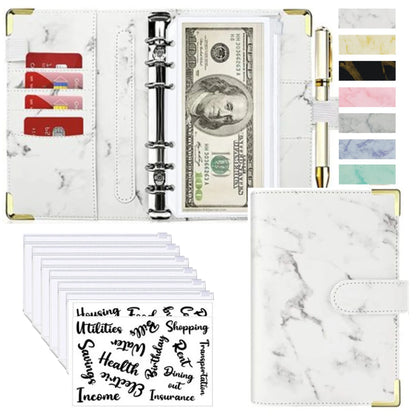 A6 PU Leather Budget Planner – Marble Notebook & Money Saving Organizer für Büro, Schule & Personal Finance