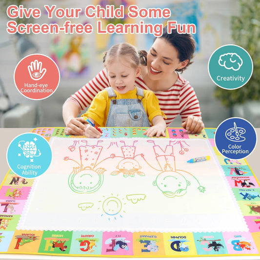 100x80CM Montessori Magic Drawing Board – wiederverwendbare Wasser-Doodle-Matte für Kinder pädagogische Kunst & Pen Control Training