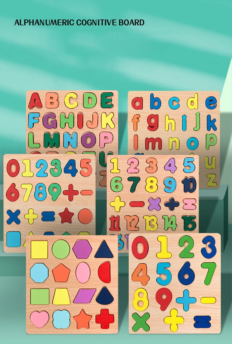 Kids Alphabet & Number Wooden Puzzle – Montessori Preschool Educational Toy