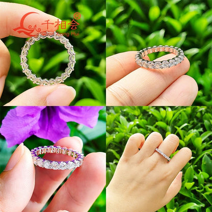 0,1ct 3mm D VVS Moissanite Full Eternity Band Ring – 925 Sterling Silber Engagement & Party Schmuck für Frauen