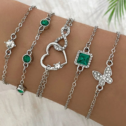 5pcs Vintage Rhinestone Bracelet Set – Infinity & Geometric Designs, Fashion Jewelry for Women, Perfect Gift & Casual Wear